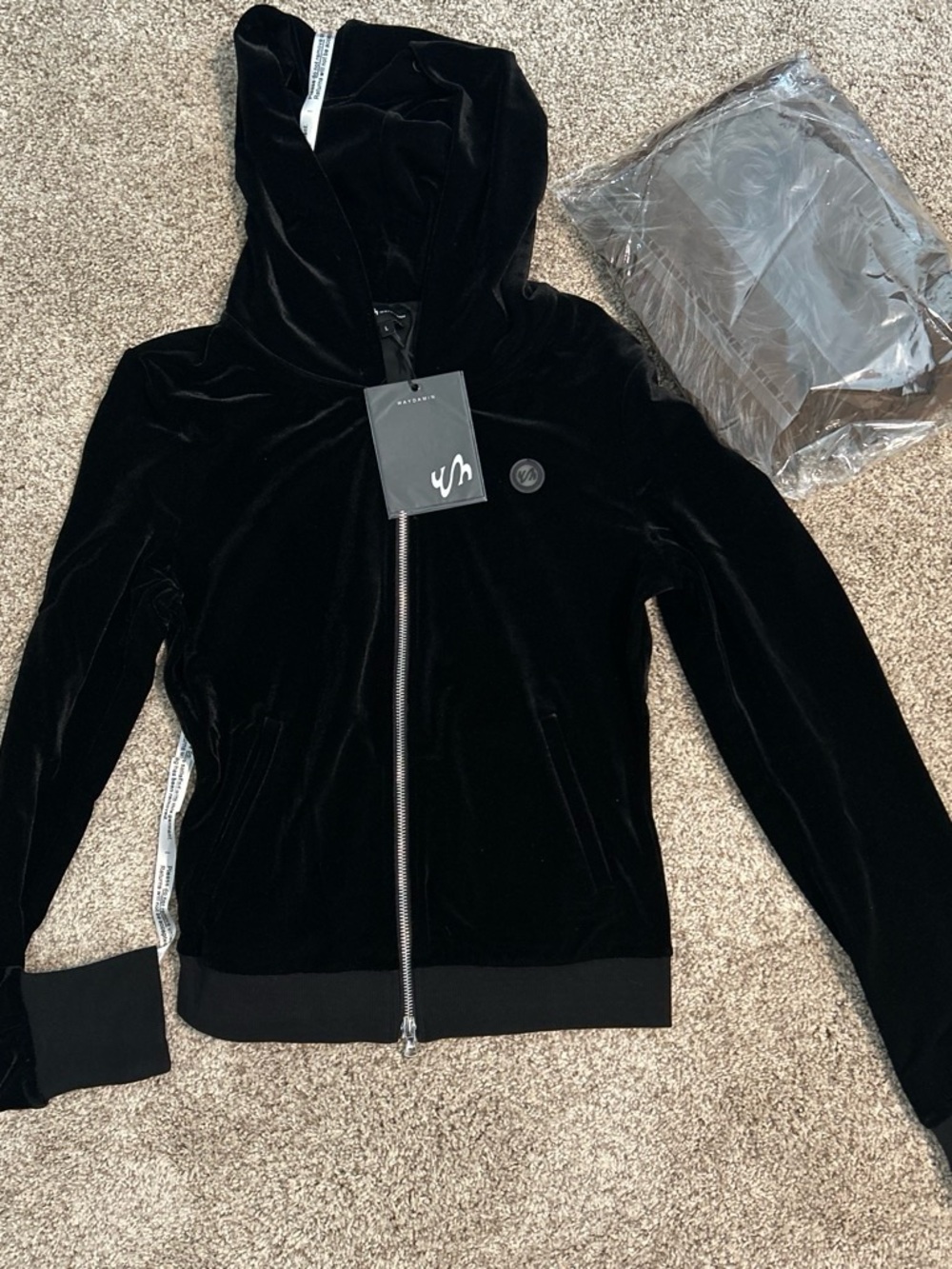 Waydamin Black Velvour Zip-Up Hoodie Jacket